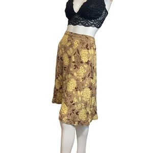 Vintage 90s Y2K Tan Brown Floral Print FairyCore Midi Skirt Sz 6P